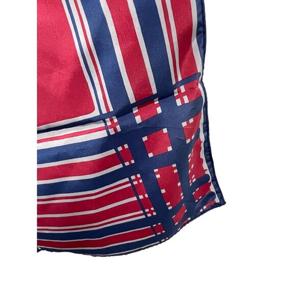 Vintage Veresa by Vera Neumann Red & Blue Striped Polyester Scarf Made In Japan - Picture 4 of 5